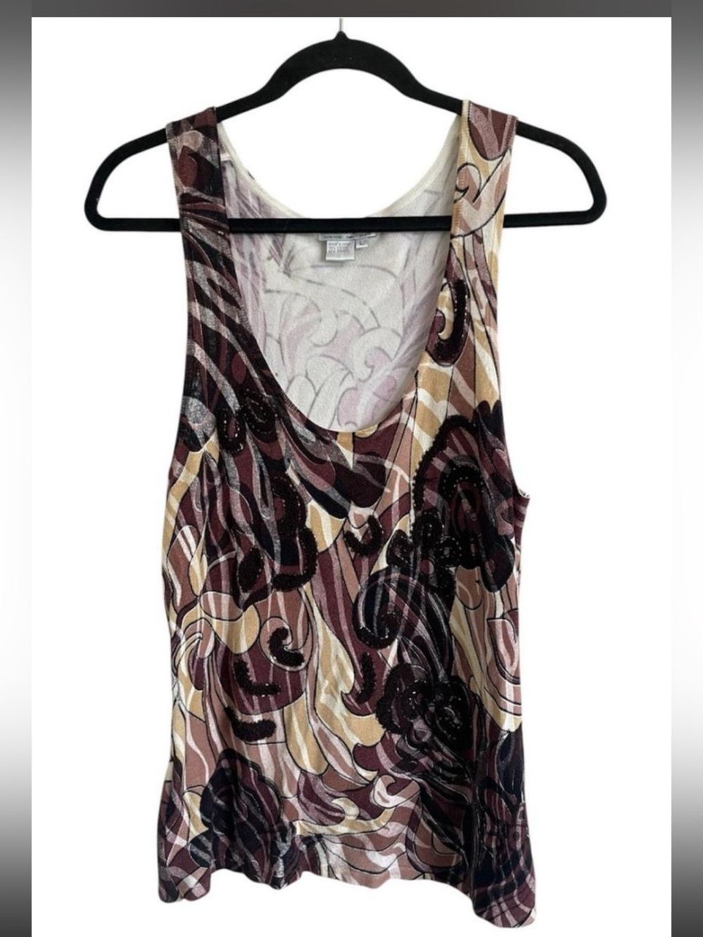 VTG Alberto Makali Sequin Abstract Swirl Tank Top Earth Tone Y2K